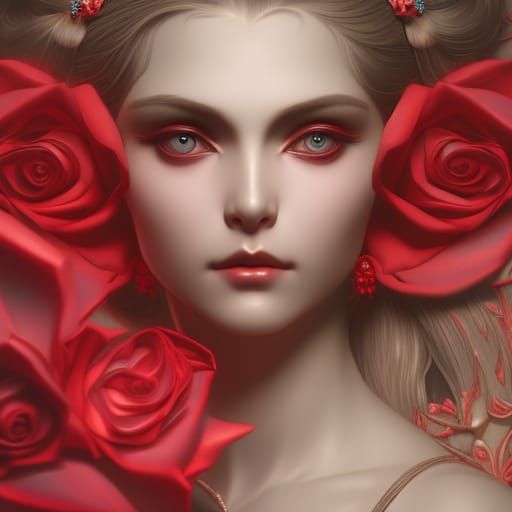 Eerie Victorian Woman Portrait with Roses