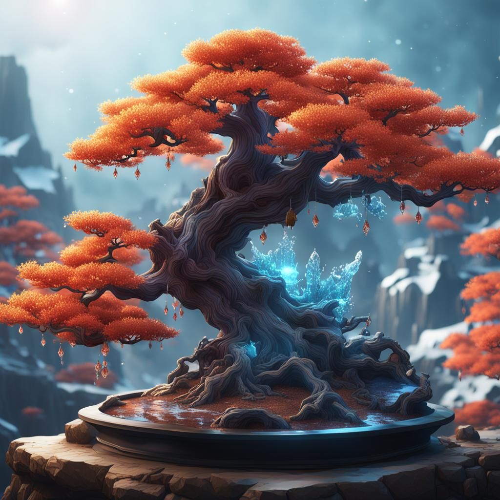 Crystallized Bonsai: Detailed Matte Painting