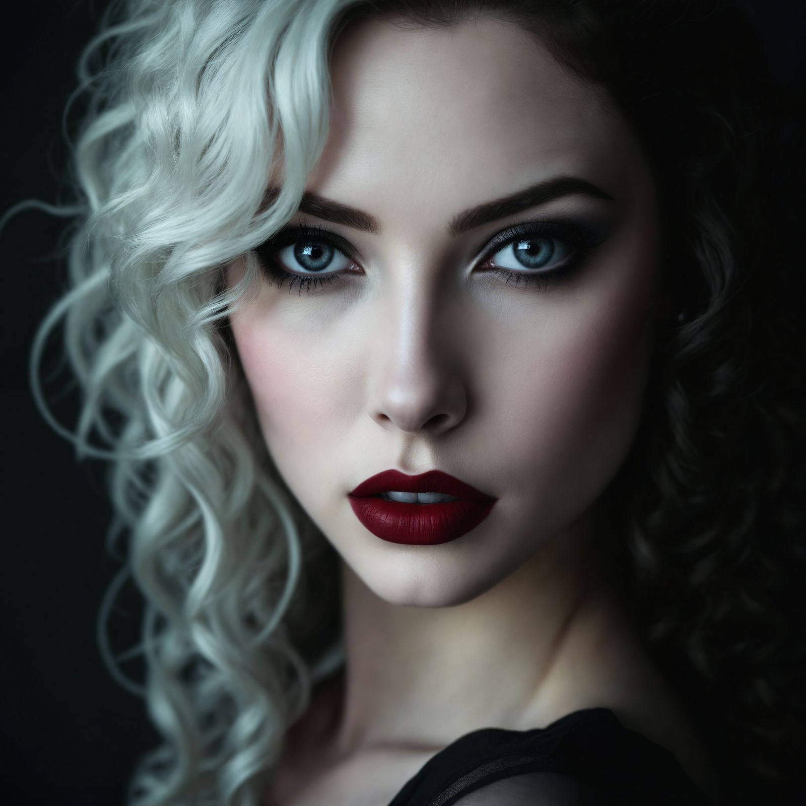 Gothic Woman Portrait with Dramatic Makeup and Curls