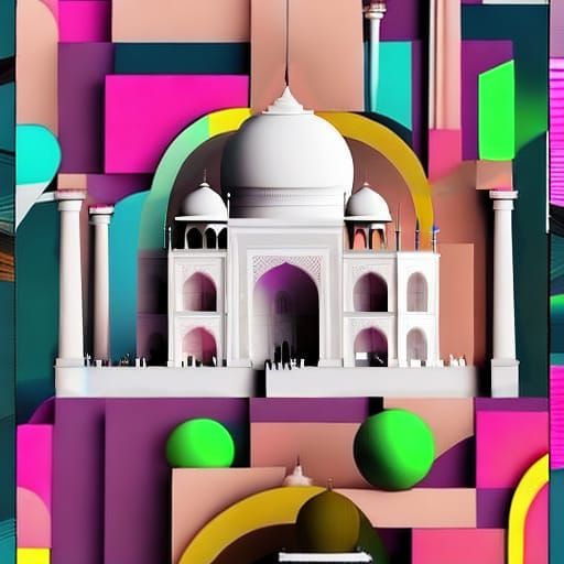 The Taj Mahal surrounded by geometric shapes