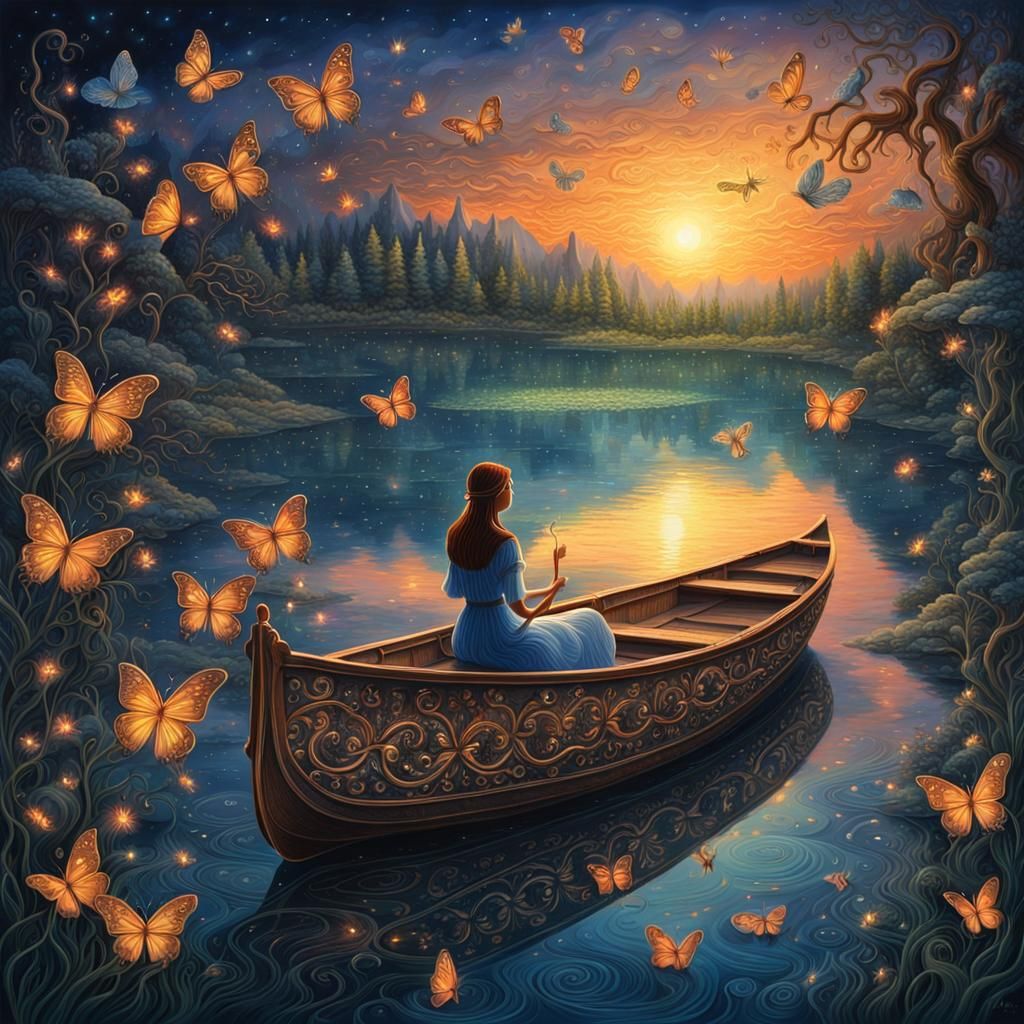 Enchanted Lake at Sunset: Ethereal Fantasy Masterpiece