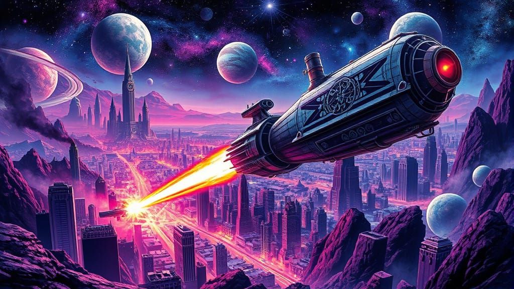 Cosmic Cityscape in Gritty Realism and Surreal Biomechanics