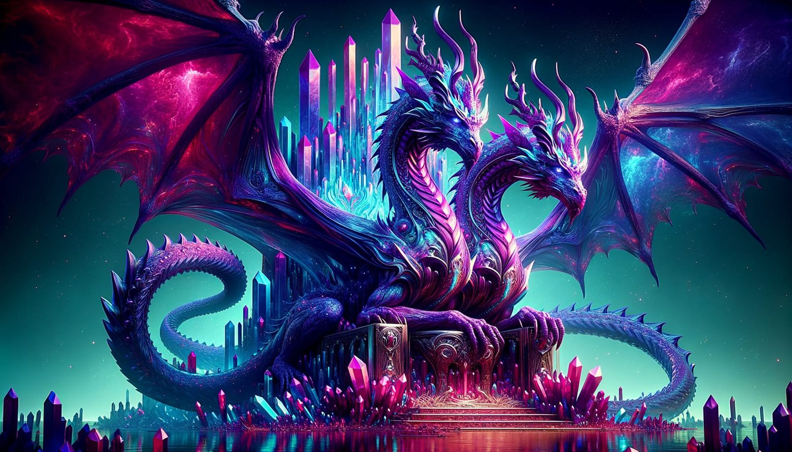 Majestic Two-Headed Dragon on Crystal Throne