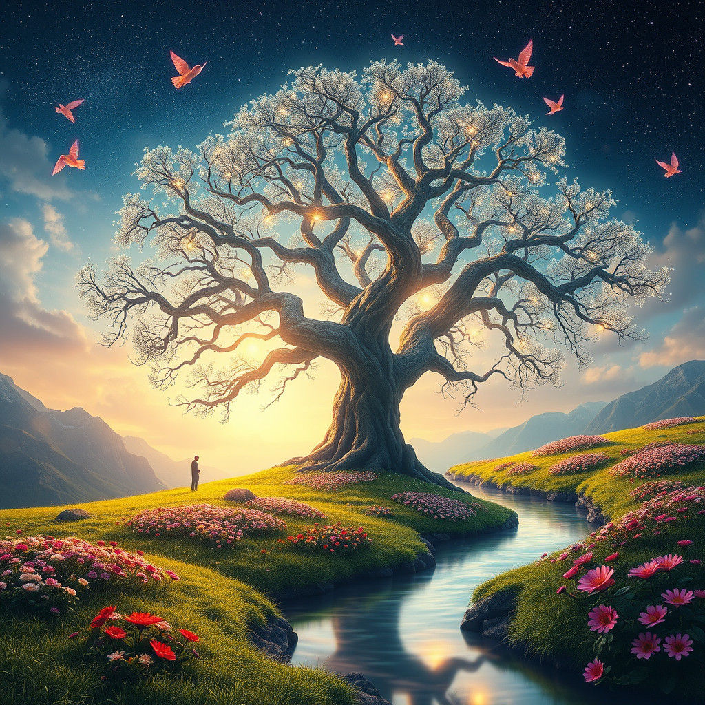 Glowing Tree of Life in Surreal Landscape