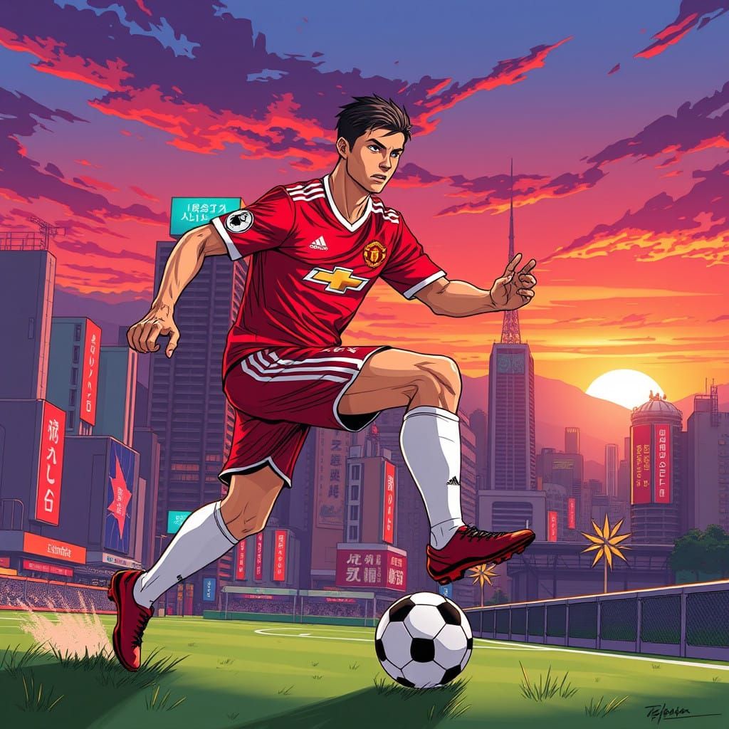 Cristiano Ronaldo in Dynamic Anime-Inspired Soccer Action