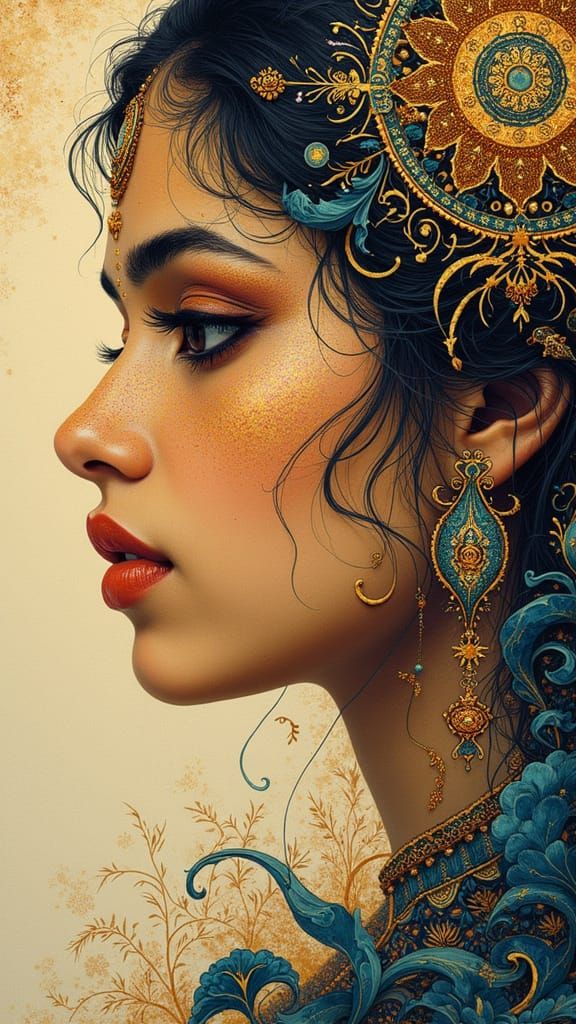 Elegant Krisna Portrait in Traditional Indian Art Style