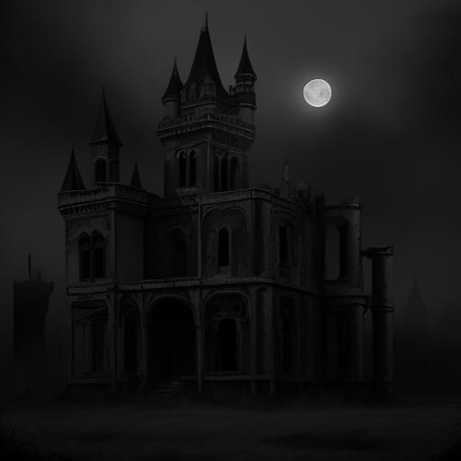 Eerie Victorian Castle Ruins in Moonlight