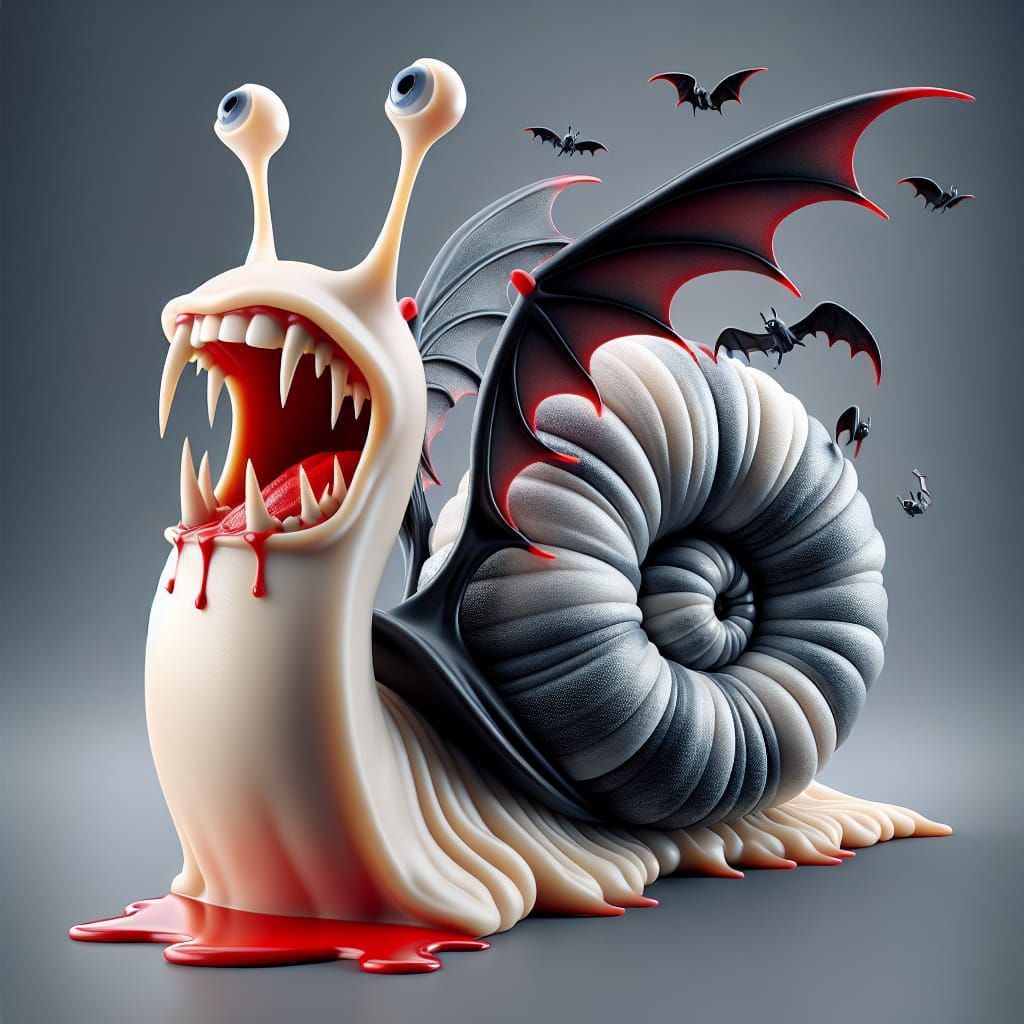 Surreal 3D Fantasy Snail with Vampire Wings