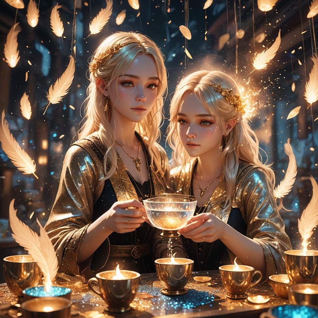 Surreal Anime Tarot Reader with Fire and Glitter