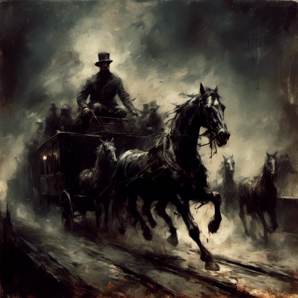 Black Coach Pulled by Steeds in Macabre Style