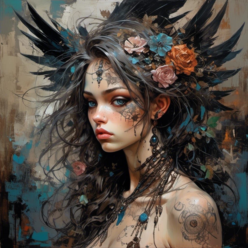 Fallen Tattooed Angel in Figurative Impressionism Style