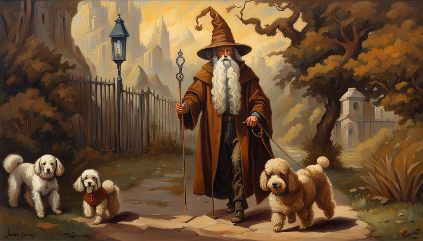 A human wizard dressed in brown wearing a brown wizard's hat...