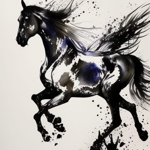 Wild Horse Ink Drawing with Oil Splash