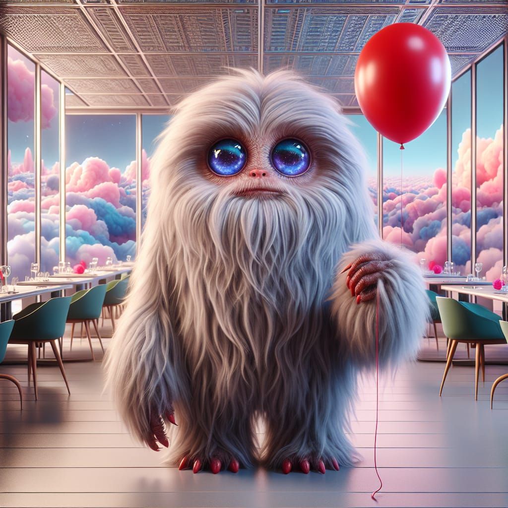 Chewbacca with Balloon in Floating City, Digital Art