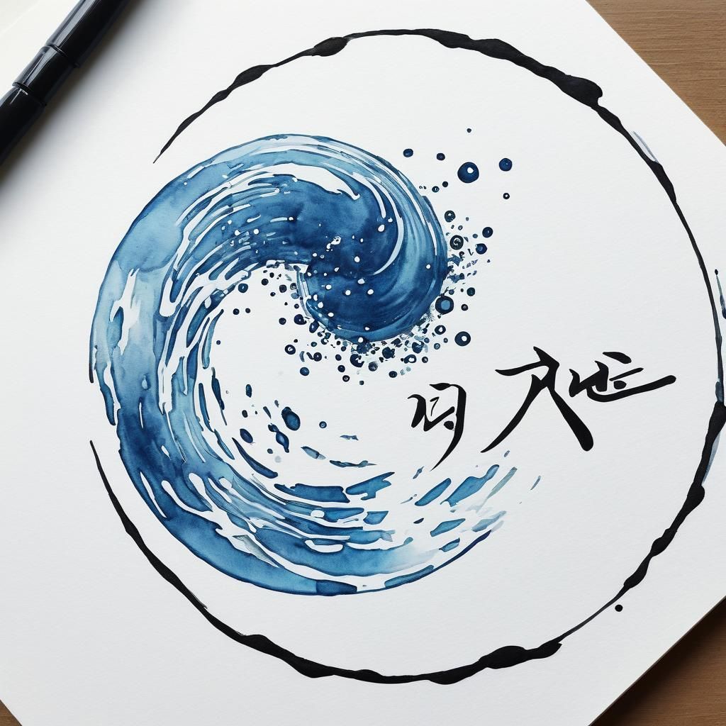 Japanese Ink Hand Drawing of Water Logo