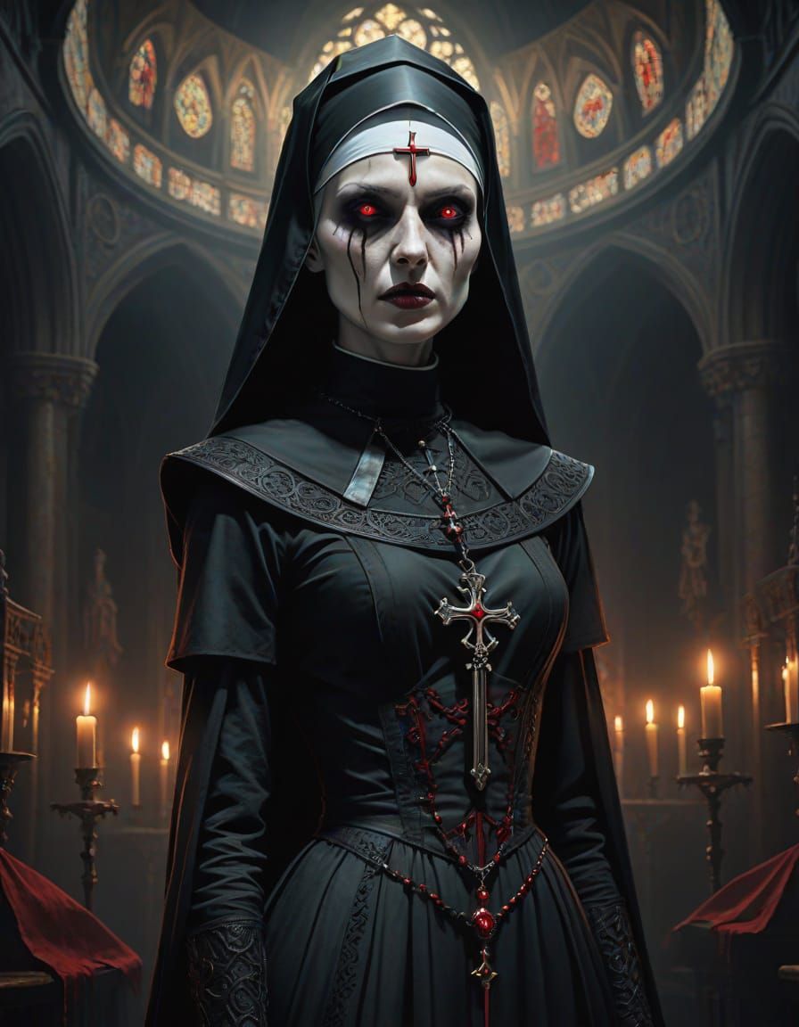 Gothic Nun Digital Art With Dark Fantasy Elements