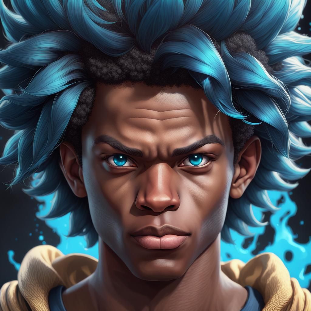 Super Saiyan Blue Afro Teen Portrait in Artgerm Style