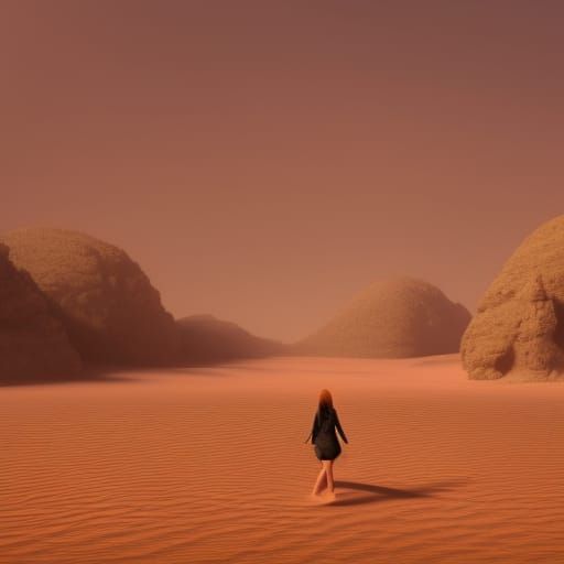 Woman Walks Desert River in Detailed Matte Painting