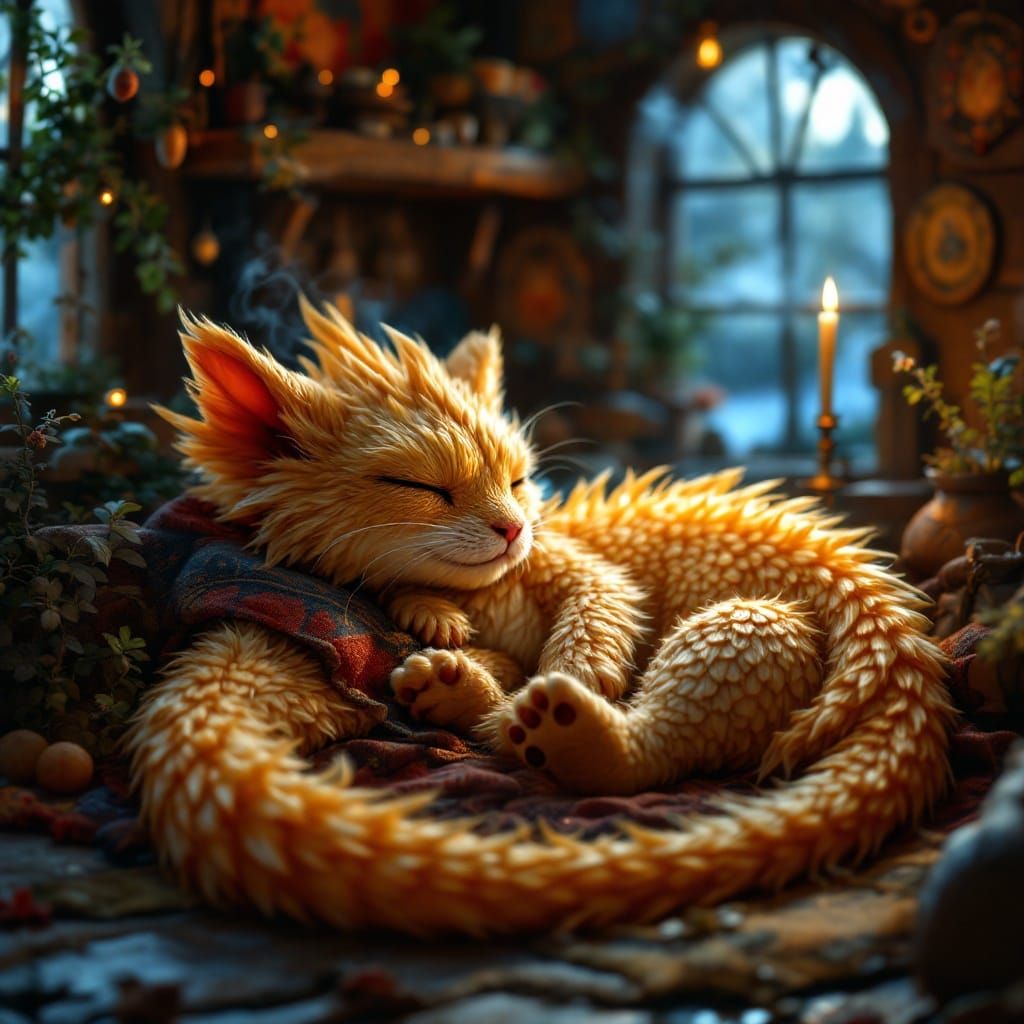 Golden Slumber Dragon in Cozy Cottage