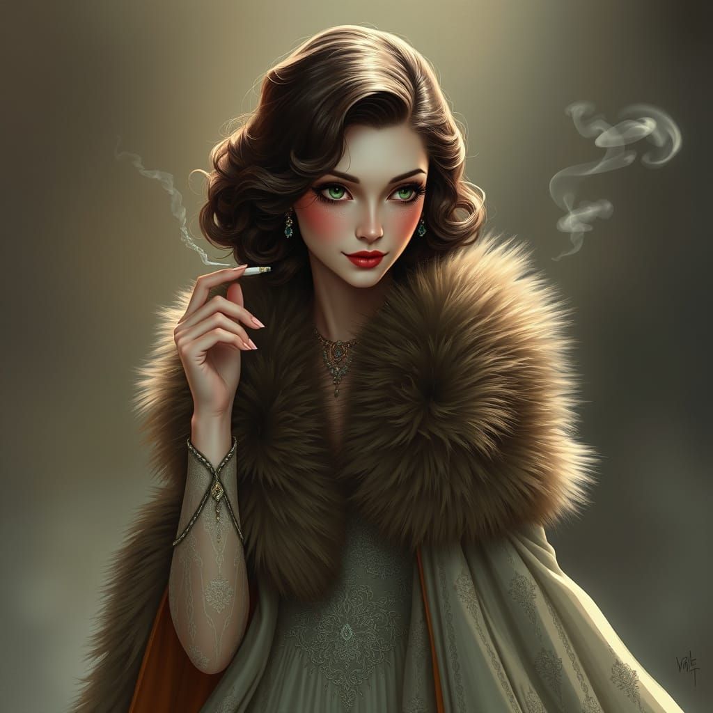 Sultry Femme Fatale in Opulent Art Nouveau Style