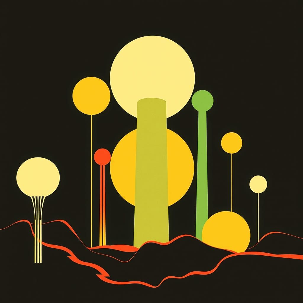 Futuristic Glowing Forms in Isotype Style