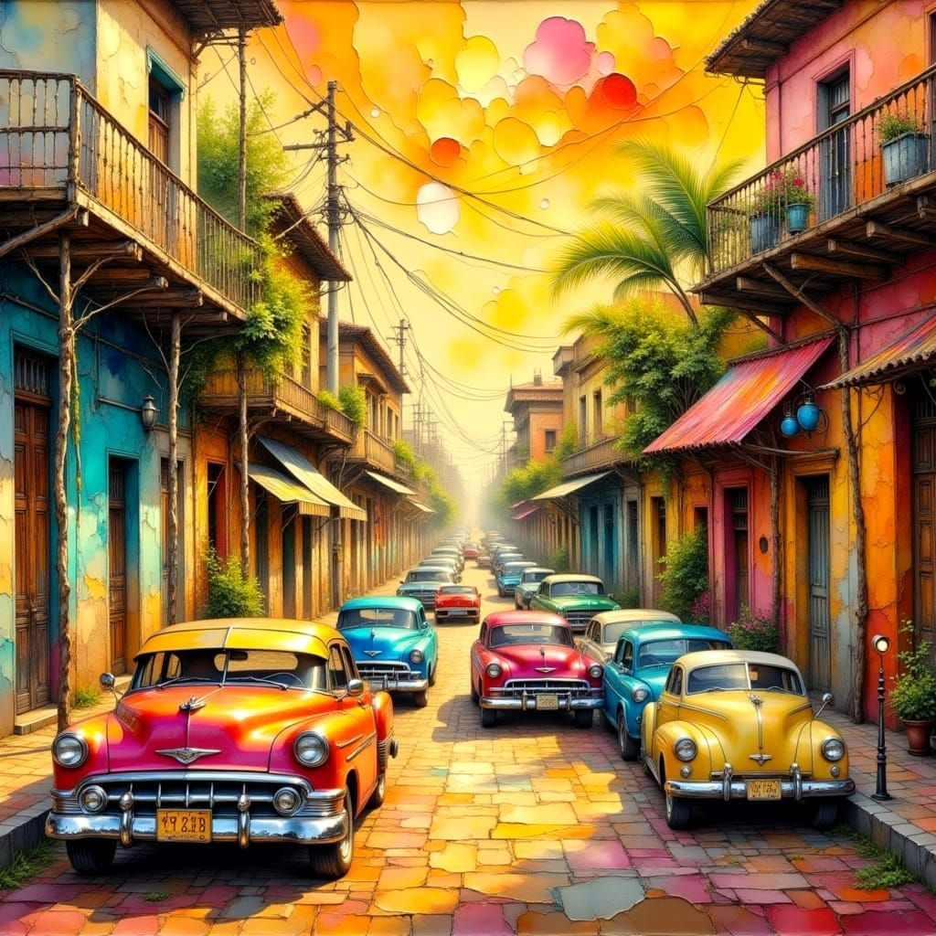 Cuban Cars in Zanzibar: Impasto Oil Painting