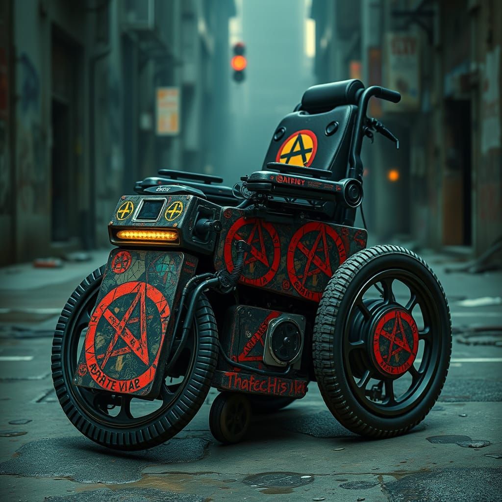 Electric Wheelchair Logo in Anarchist Graffiti Style