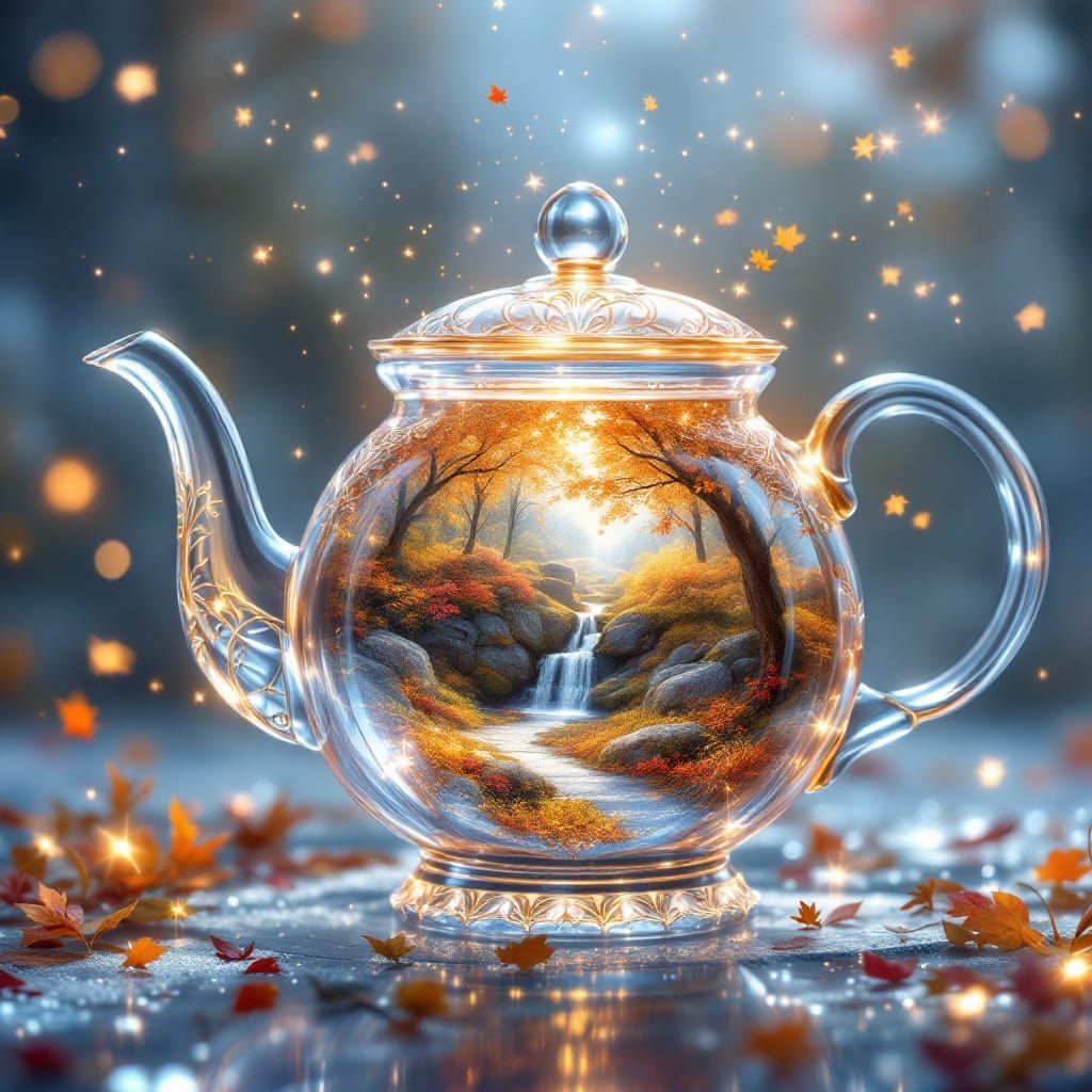 Autumn Starlight Emerges from Crystal Teapot in Whimsical Fa...