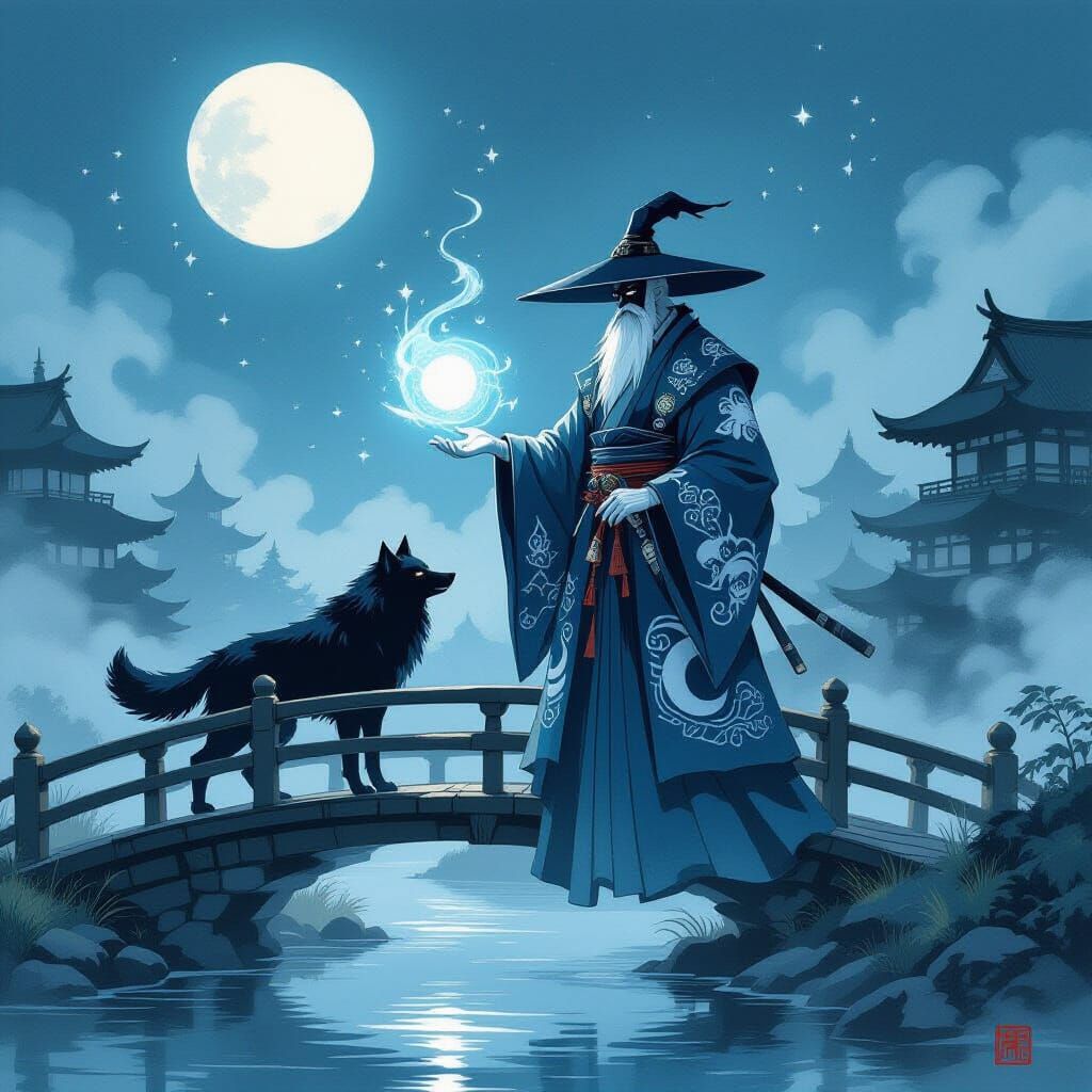 Onmyoji on a bridge