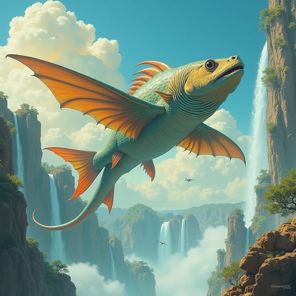 Surreal Flying Fish Dreamscape in Roger Dean Style