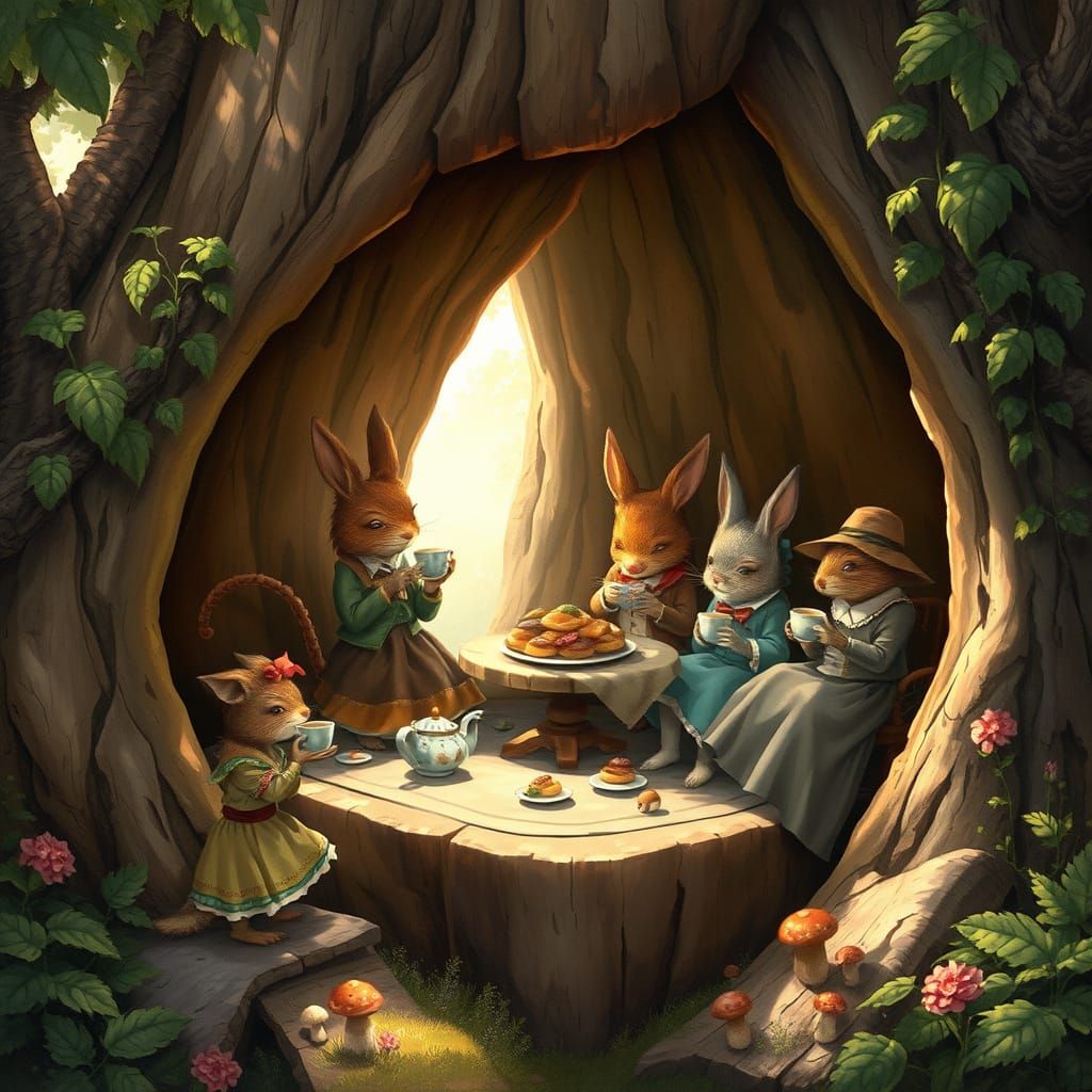 Enchanted Forest Tea Party in Painterly Style