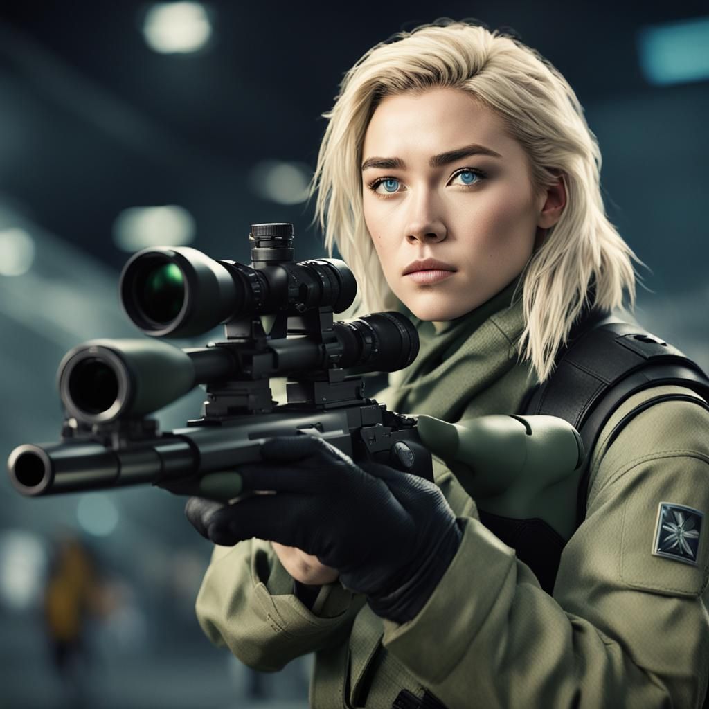 Platinum Blonde Sniper Portrait: Professional Photography