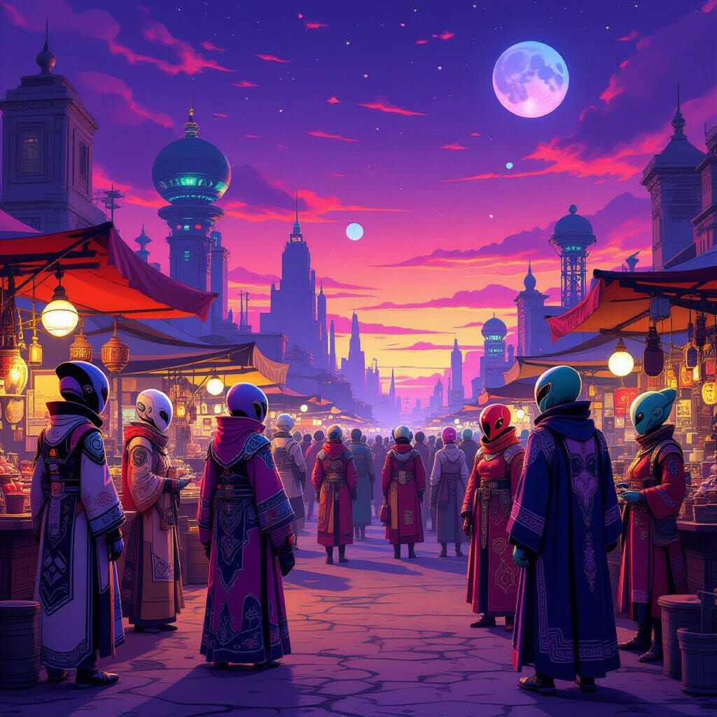 Alien Market Scene in Sci-Fi Style