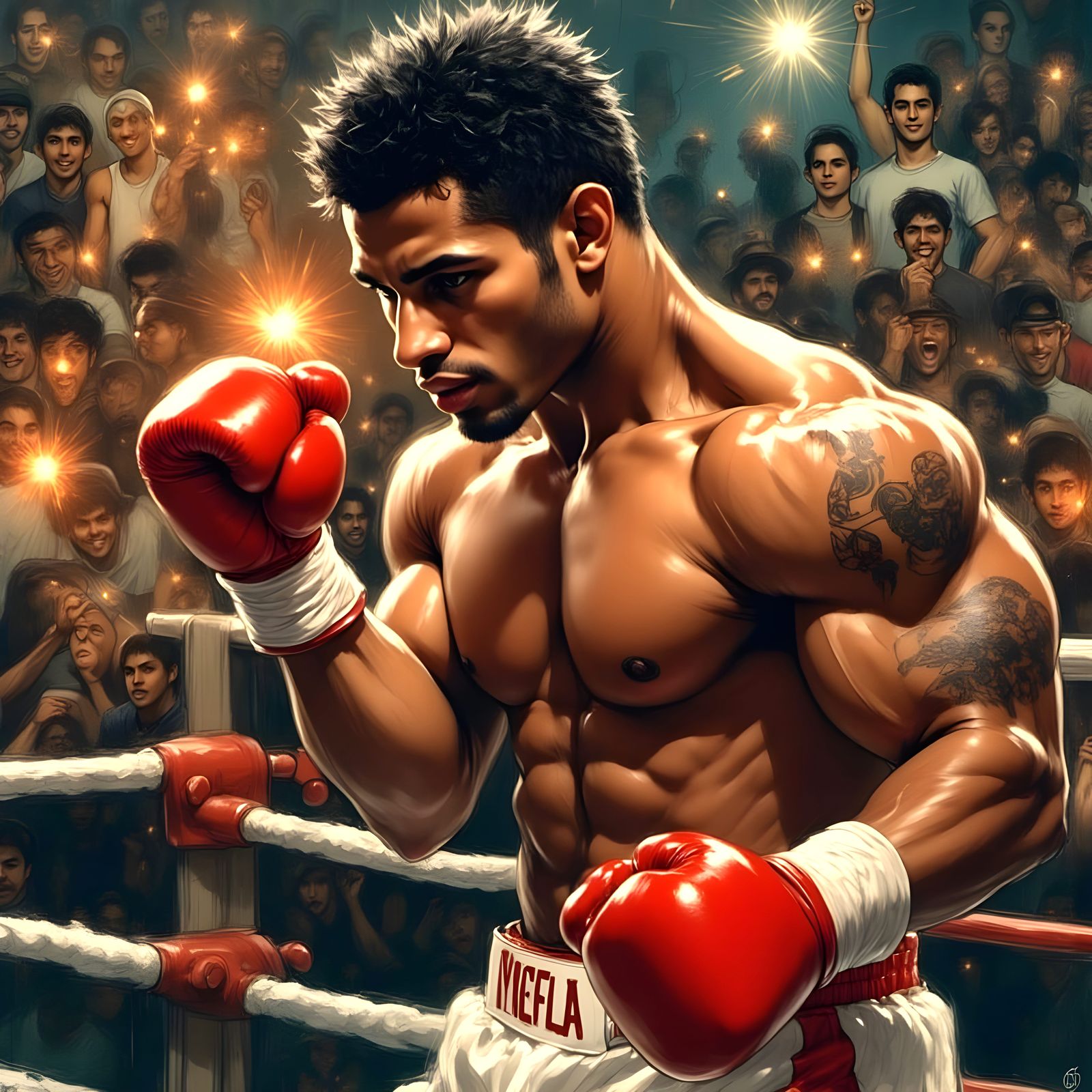 Vintage Boxing Scene on New Year's Eve