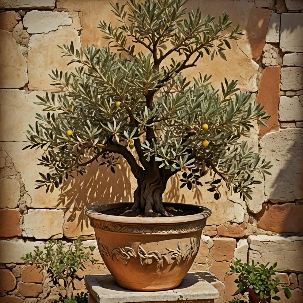 Olive Tree in Roman Pot: Digital Art