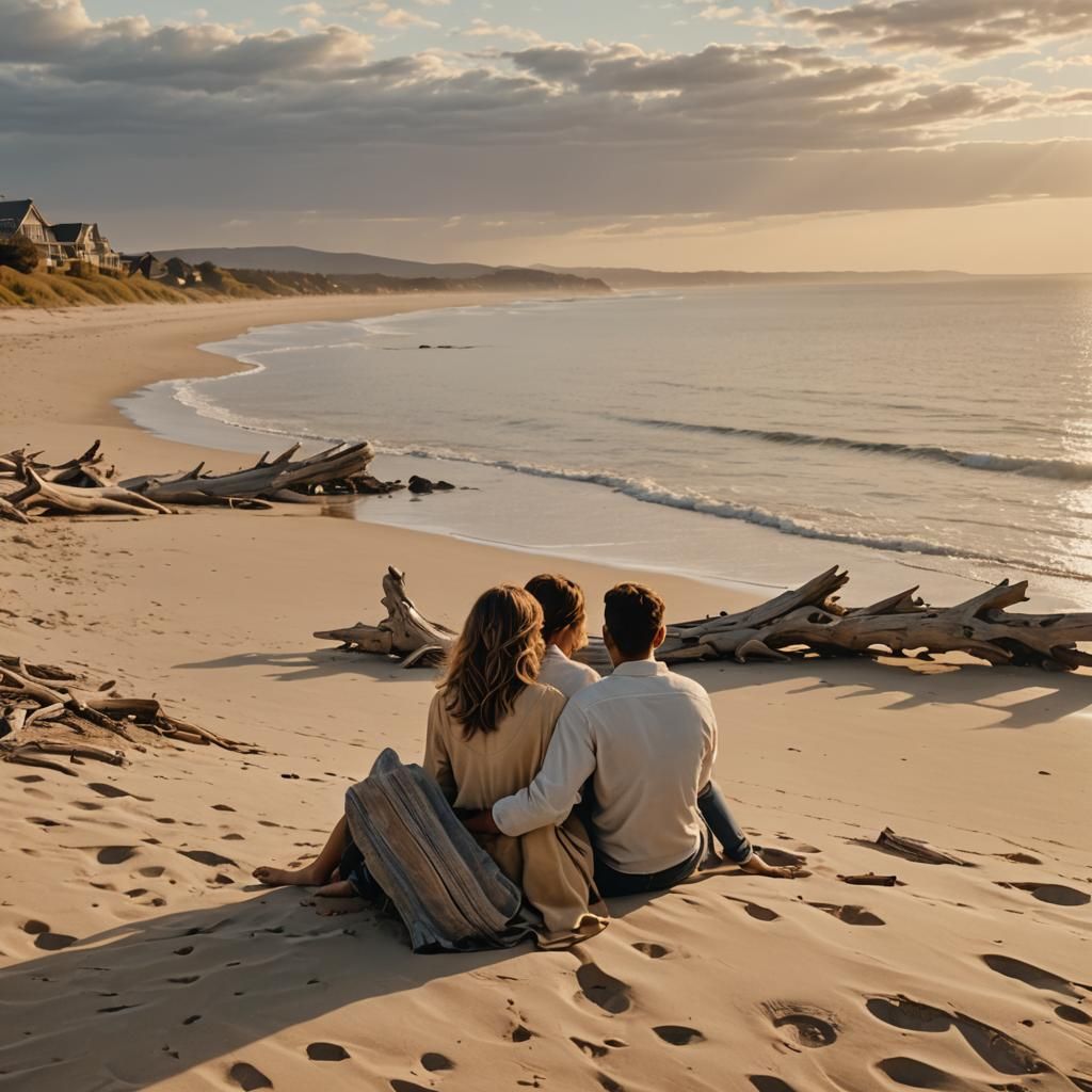 Couple Soaks Up Warmth of a Golden Hour Beach Scene in Conte...