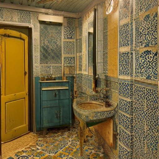 Vintage Bathroom Scene in Film Noir Aesthetic