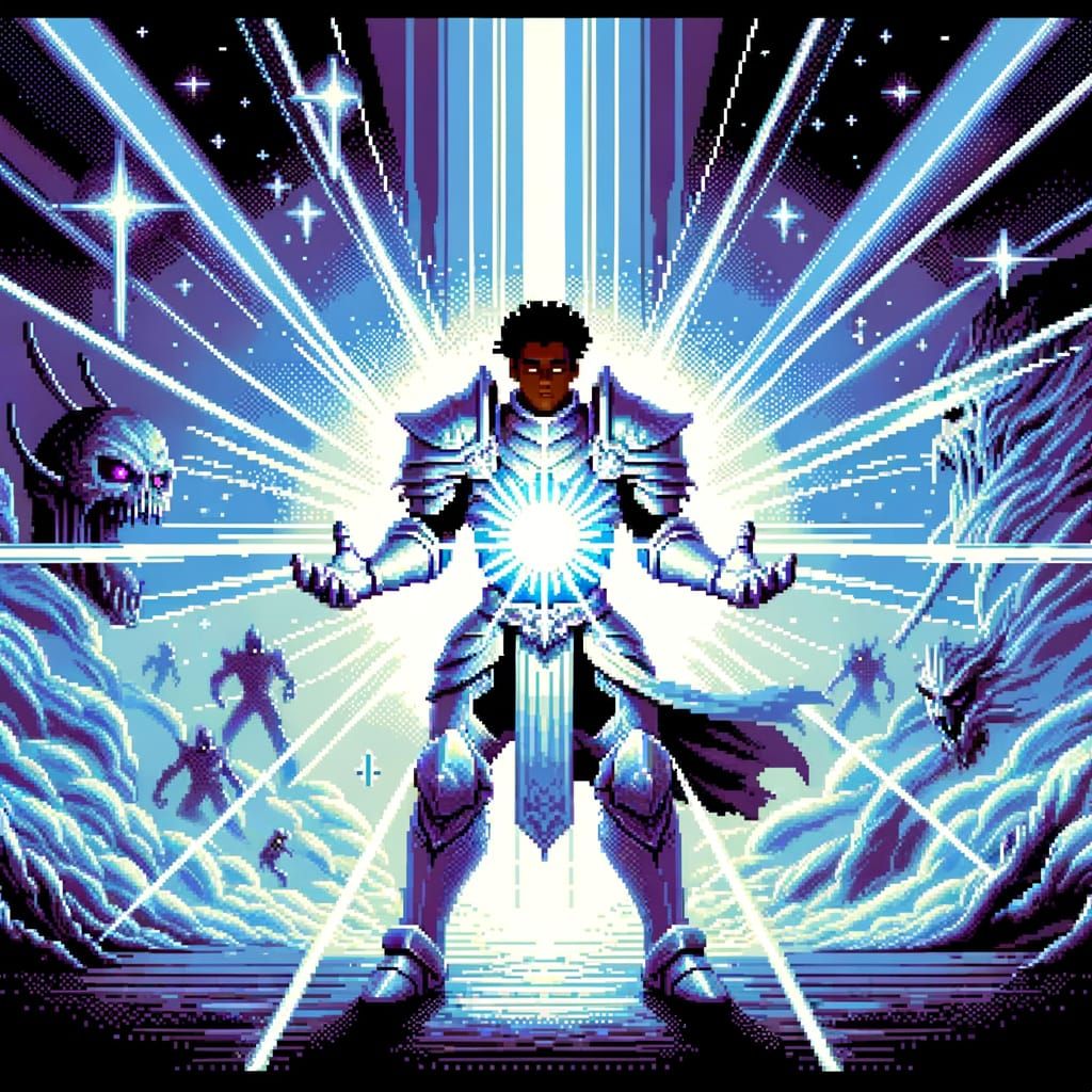 16-bit Pixel Art Paladin Casting a Spell