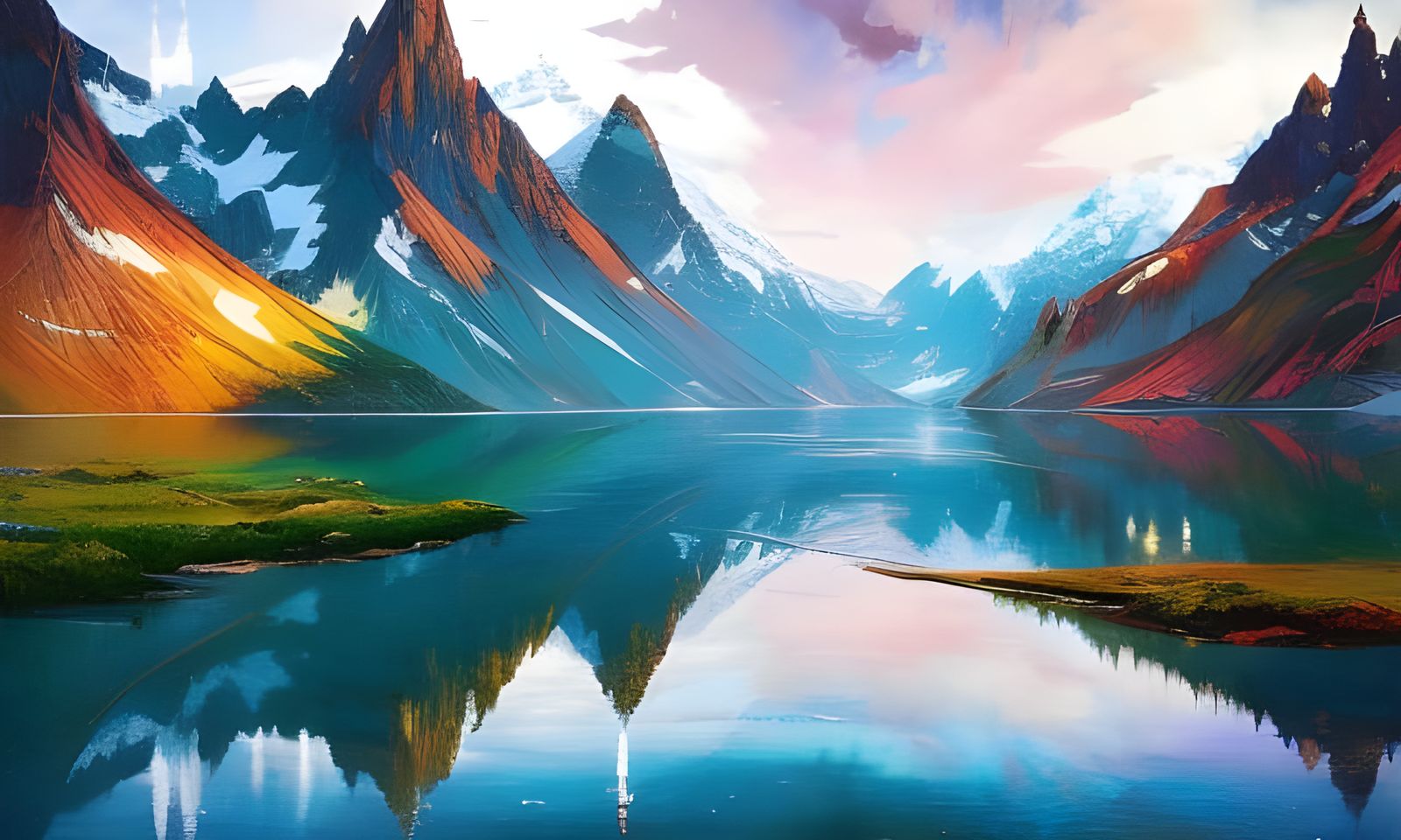 Hyperdetailed Fjord Landscape with Marbling and Oil Effects