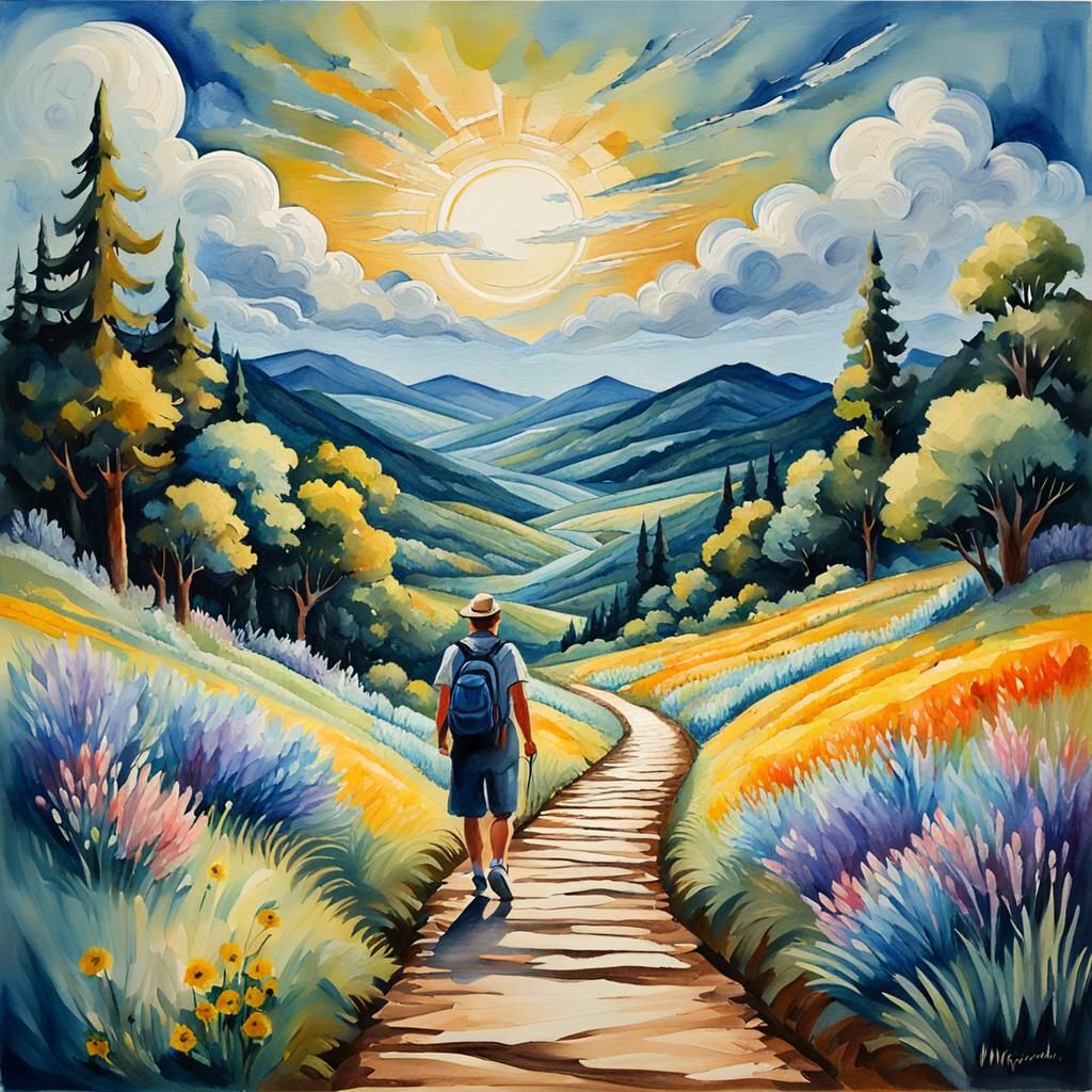 Impressionist Gouache Painting of a Journey