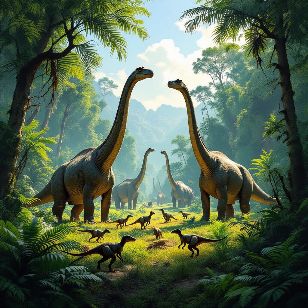 Brachiosaurus Herd in Lush Prehistoric Jungle
