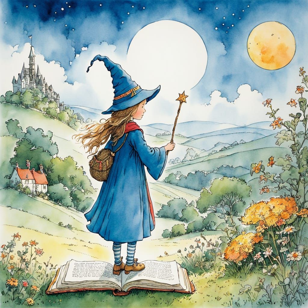 Storybook Wizard Illustration in Watercolor and Ink