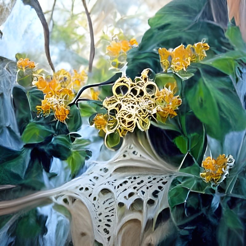 Blooming Vines on Castle, Oil Painting