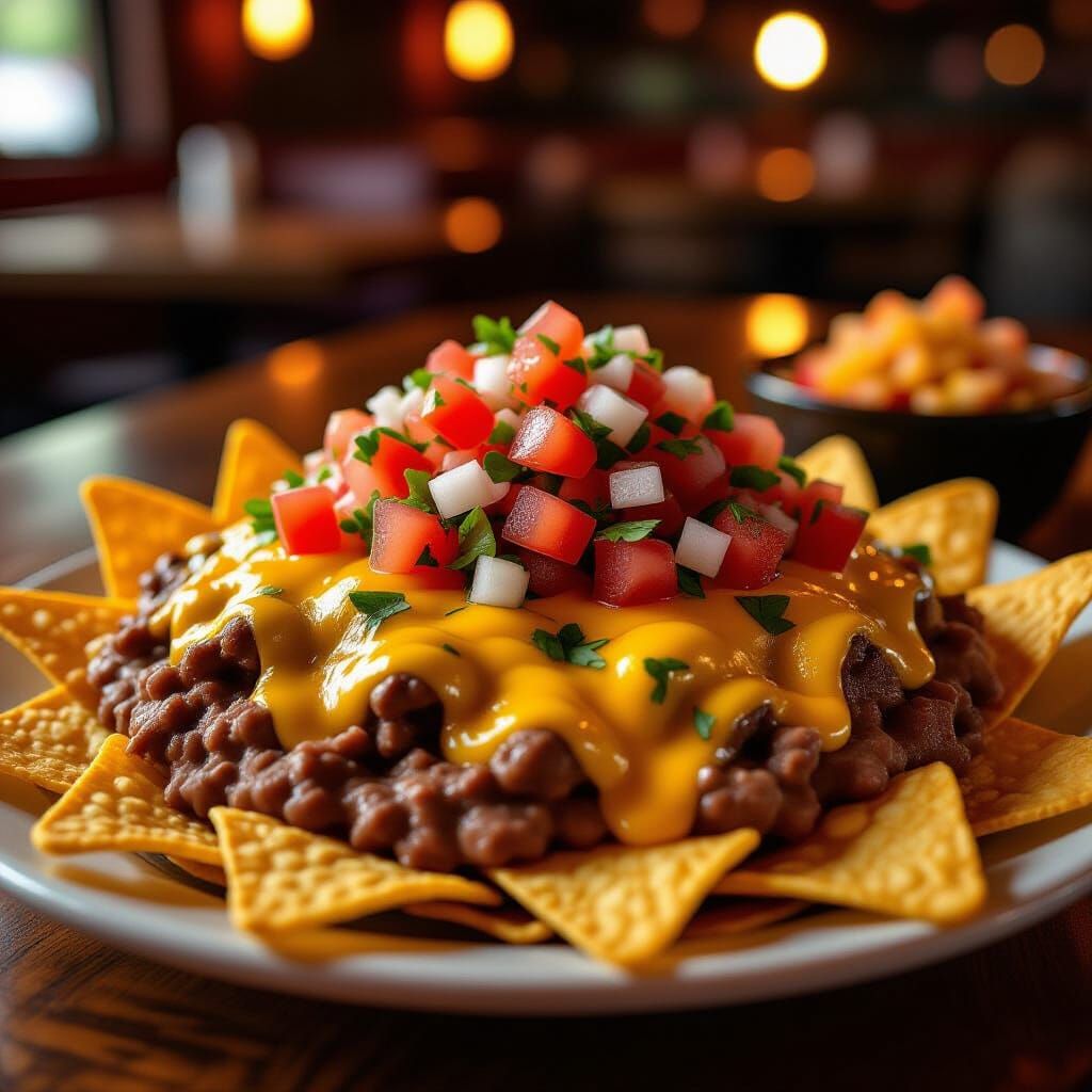 Hyperrealistic Loaded Nachos With Salsa and Cheese