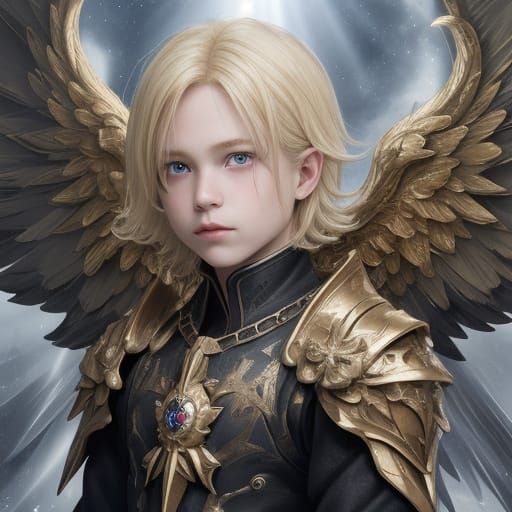 Majestic Fallen Angel with Golden Wings