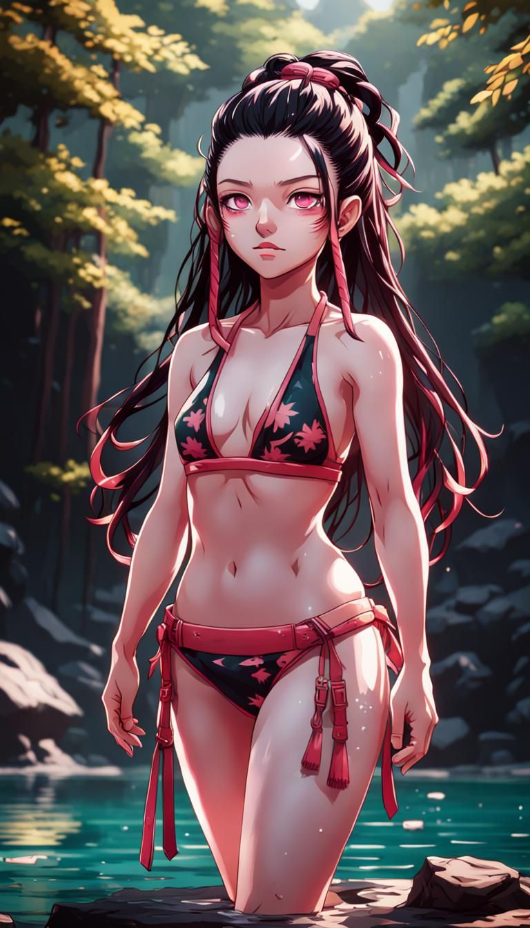 Nezuko in Bikini: Detailed Matte Painting