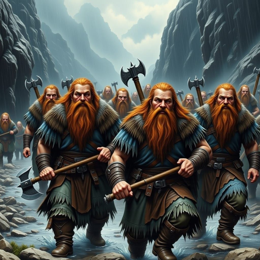 Dwarves Battle Torrential Downpour in Mountain Trek