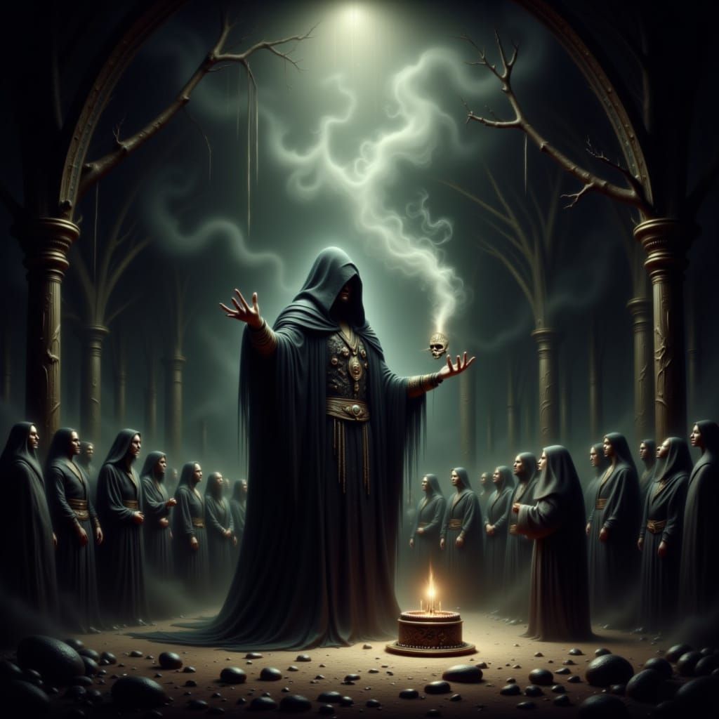 Grim Reaper Offers Cake or Death on Gothic Stage