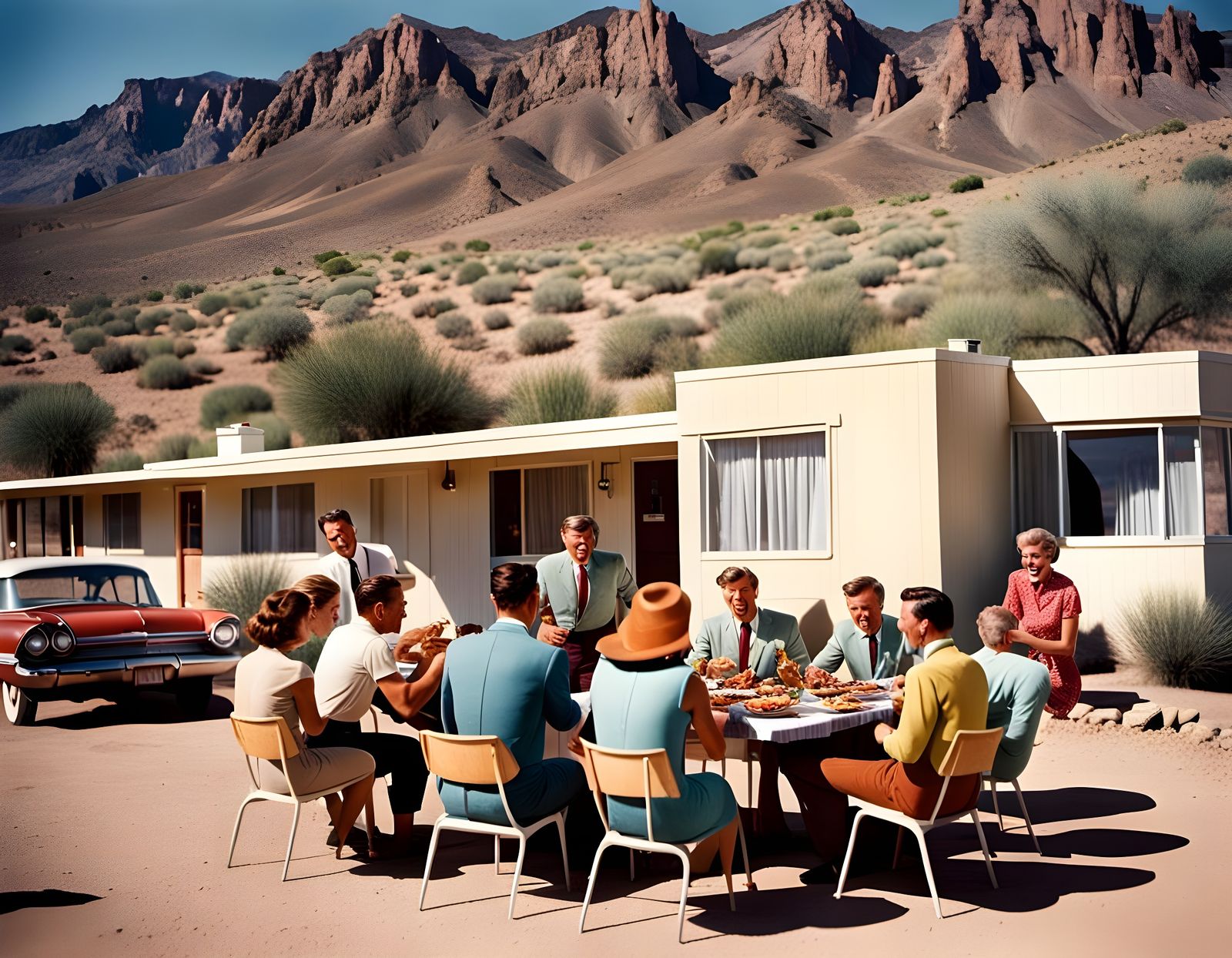 1960s BBQ at Desert Motel with Psycho House