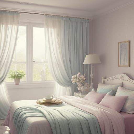 Pastel Bedroom Floating in Ethereal Dreamscape